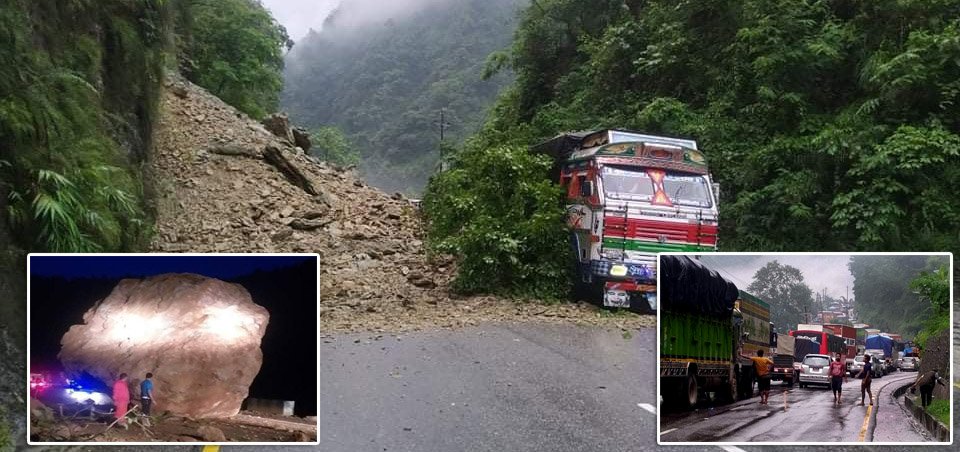 नारायणगढ मुग्लिन सडकमा ठाउँ ठाउँमा पहिरो, सयाैं सवारी राेकिए